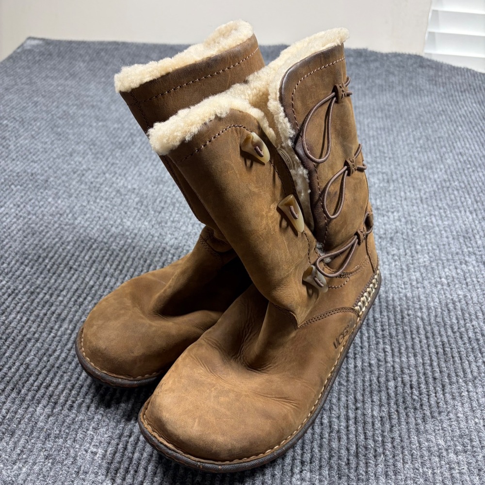 UGG Australia Sunburst Mid Boots Chestnut Leather Sheepskin S/N 5156 Womens 10